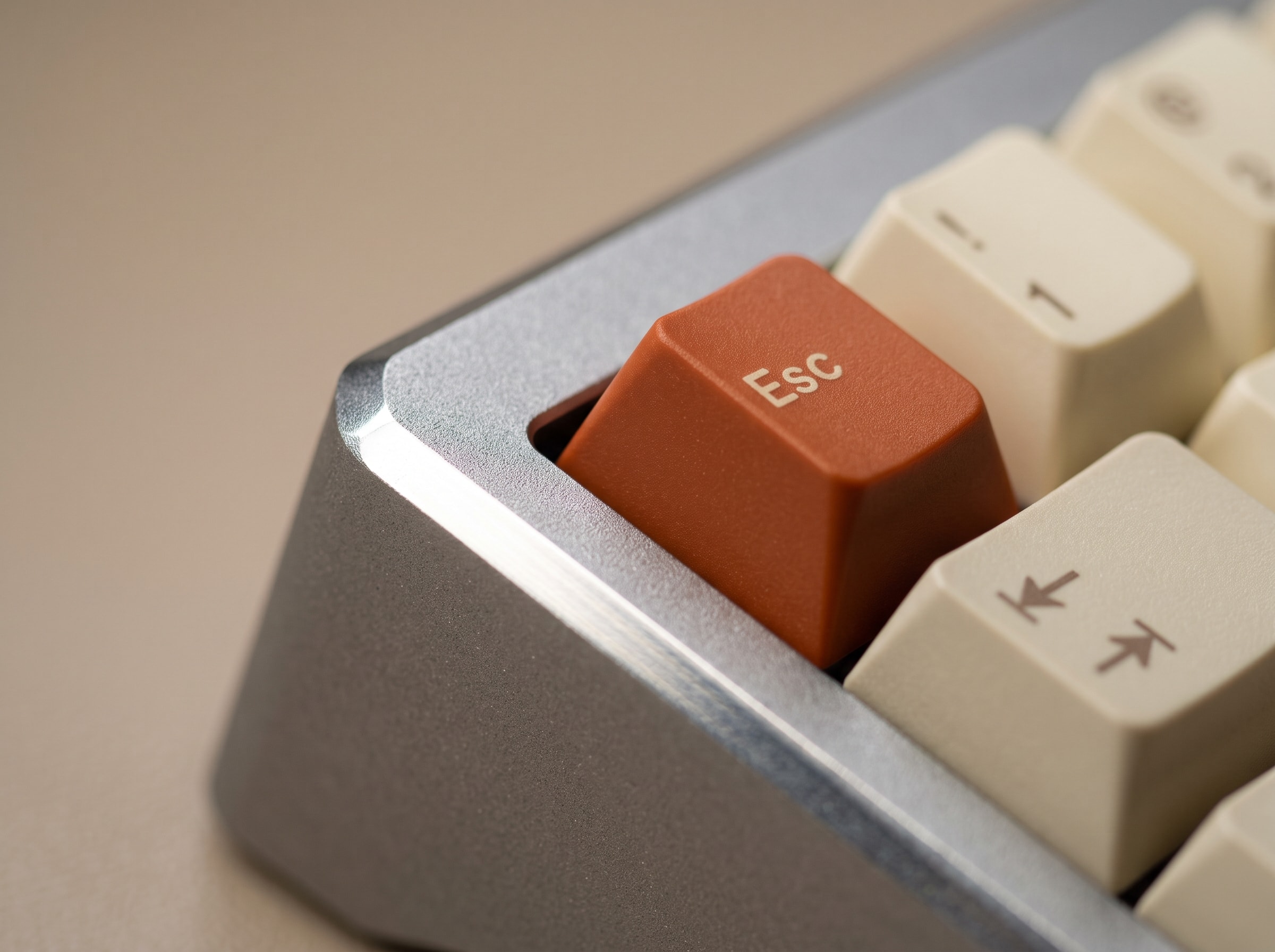 Anodised aluminium case edge and the orange escape key